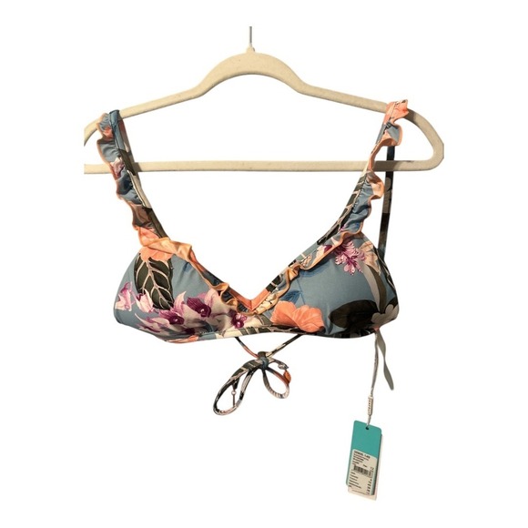 Seafolly Australia Blue Tropical Frill Front Bikini Top, Size 8 - Picture 1 of 6